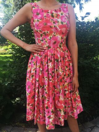 Vintage Late 50s/early 60s Pink Floral Day Dress