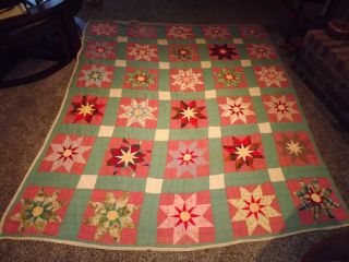 Vintage Hand Made Quilt Star 64 " X 76 "