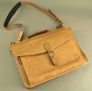 Ll Bean Vintage Leather Briefcase / Messenger Bag Brown Shoulder Strap 13 " X 17 "