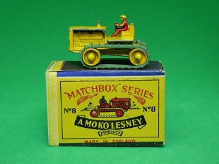 Matchbox Lesney No.  8a Caterpillar Tractor Type B1 Box (very Rare Yellow Rollers)