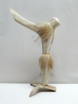 Vintage Old Signed Inuit Caribou Antler Carving " Dancing " Figure
