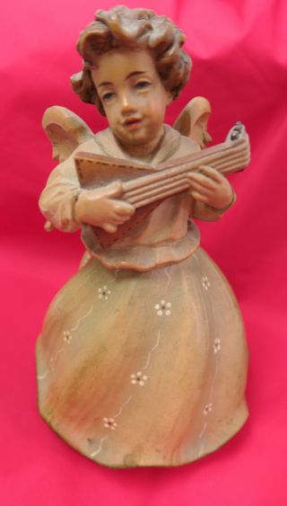 Anri Wood Carved Vintage Angel Musical Box Distressed Gold Reuge Ave Maria