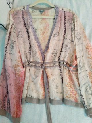 Euc Vintage Johnny Was For J.  Jill Rayon Blouse Duster Abstract Multi Ombre Med M