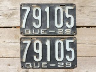 Rare 1929 Quebec License Plate Pair In Canada