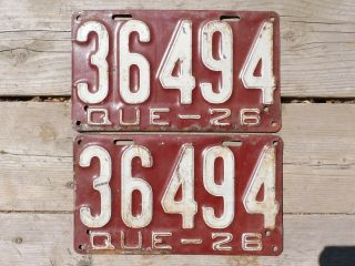 Rare 1926 Quebec License Plate Pair In Canada