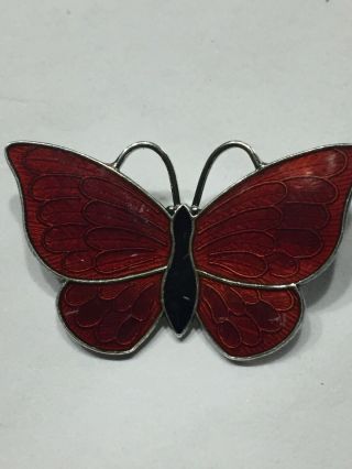 Vtg 90s Sterling Silver Vb Denmark Butterfly Pin 1 1/2” Burgundy Black Enamels