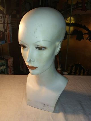 16 " Vintage 1970s Female Mannequin Head Bust Form Wig Hat Jewelry Display