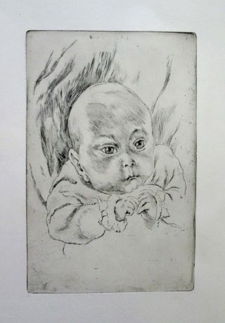 Emil Orlik: A Baby 1900s Rare / German Expressionism Berlin Czech Jewish