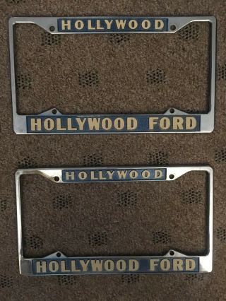 Vintage Chrome License Plate Frame Says Hollywood Ford