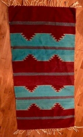 Navajo Rug Vintage Geometric.  Native American Hand Woven Wool 29 " X 58 ".