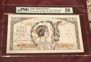 France French 5000 Francs 1941 Pmg 58 Aunc Pick 97c Signed Favre Gilly Rare