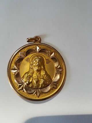 Religious Gold Penent 14 Carat Gold Vigin Mary And Jesus Christ