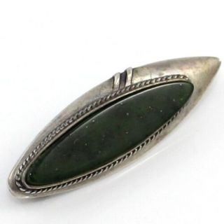 Vtg Russian/soviet Union Era Silver/875 Green Jade Gemstone Pin/brooch Lda59