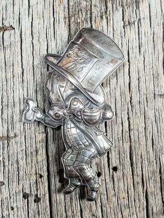 Vintage 1989 Sterling Mad Hatter Alice In Wonderland Brooch Pin Kit Carson Usa