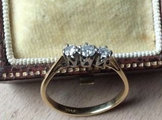 Fine Ladys Vintage Art Deco Gold & Plat 0.  10ct Old Cut Diamond Three Stone Ring