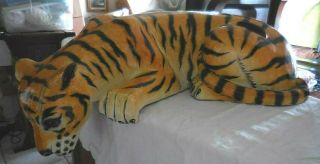 Huge 32 " Long X 21 " Wide Vintage Paper Mache Shelf Sitter Laying Down Tiger