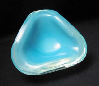 Vintage Italian Murano Glass Blue Opalescent Alabastro Cased Geode Bowl Seguso