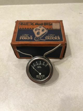 Vintage Model A Ford Oil Pressue Gauge Rex - A - Co W/ Box,  Great Graphics