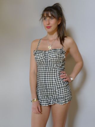 Vintage 50s 10 S 42 French Cotton 1 Pc Pinup Swimsuit Check
