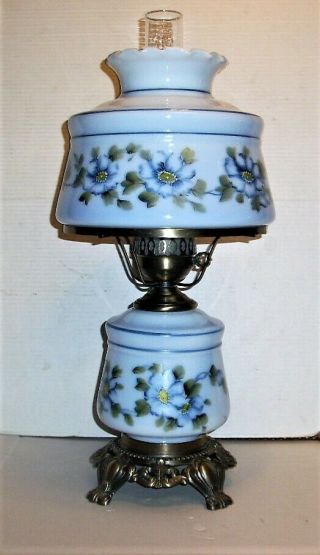 Vintage,  Blue Gwtw Table Lamp,  Hurricane Lamp,  Hand Painted