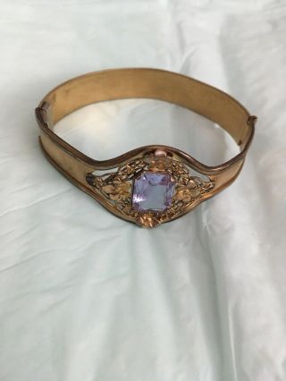 Antique Vtg Czech Amethyst Glass Bangle Bracelet