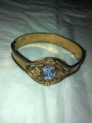 Antique Vtg Czech Amethyst Glass Bangle Bracelet 3