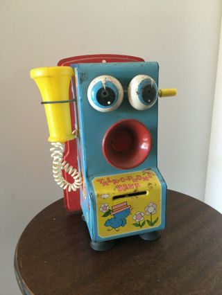 Vintage Tin Toy " Talk - O - Phone " Coin Bank Tomy Made In Japan