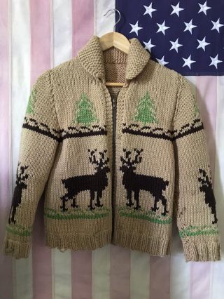 Vintage Cowichan Shawl Collar Sweater 1960 
