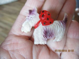 Vintage Cream,  Purple Scottie/terrier Dog With Red Polka Dot Bow Brooch/pin