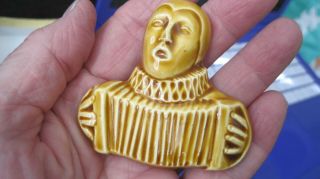 Vintage Painted Ceramic Gold Italian Man Singing,  Accordion Brooch/pin