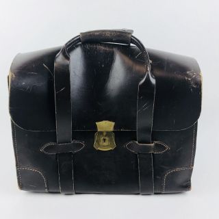 Vintage Military Pilots Leather Briefcase Bag Satchel Brown Gussets