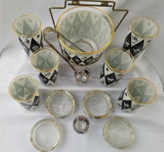 Vintage Harlequin Zodiac Barware Ice Bucket Highball Glasses Ashtrays & Bonus 2