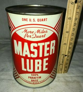 Antique Master Lube Motor Oil Tin Litho 1qt Can Vintage Dallas Tx Gas Station