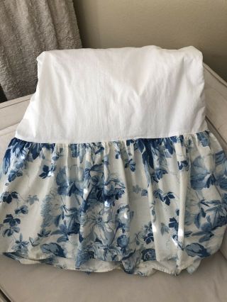 Rare Vintage Ralph Lauren Elsa Pattern White Blue Queen Bed Skirt EUC 3