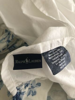 Rare Vintage Ralph Lauren Elsa Pattern White Blue Queen Bed Skirt EUC 4
