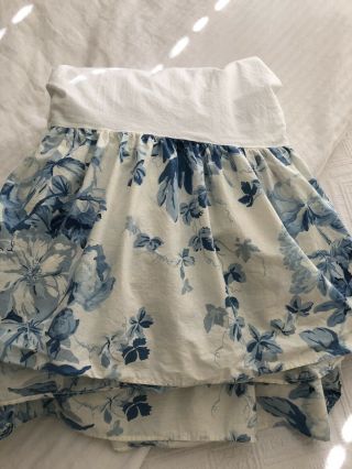 Rare Vintage Ralph Lauren Elsa Pattern White Blue Queen Bed Skirt EUC 5