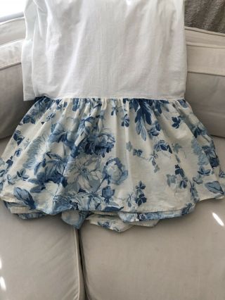 Rare Vintage Ralph Lauren Elsa Pattern White Blue Queen Bed Skirt EUC 7