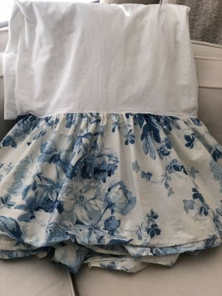 Rare Vintage Ralph Lauren Elsa Pattern White Blue Queen Bed Skirt EUC 8