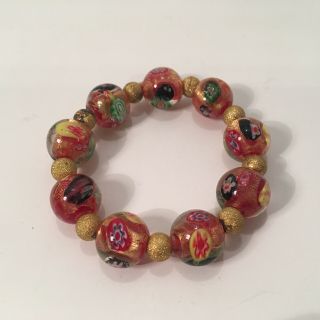 Vintage Murano Glass Millefiori Bracelet W/gold Confetti Spacer Beads