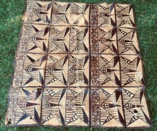 Vintage Tapa Bark Cloth Pacific Islands Hand Painted Polynesian Ethnic Art 56x50