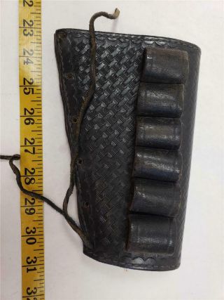 Vintage Black Leather Shotgun Butt Stock 12 Ga Shell Carrier Police Le