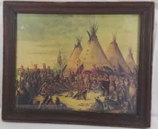 Vintage Framed Native American Scene Print