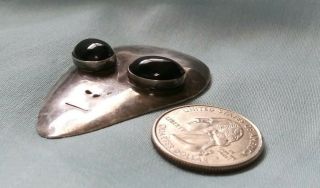 Vtg Handmade OOAK Sterling Silver Black Onyx Eyes Face Head Alien Pin Brooch 2