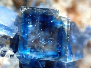Fluorite Zoned Blue Crystals On Quartz Rare Locality Czech Republic