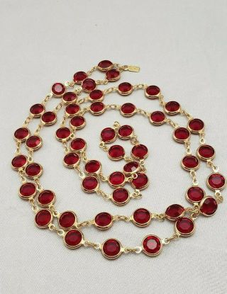Red Siam/ruby Colored Swarovski Crystal Bezel Set Flapper Style Vintage Necklace