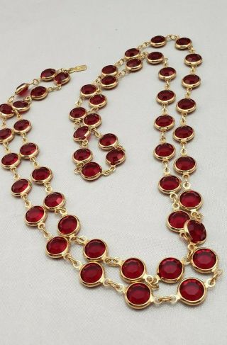 Red Siam/Ruby Colored Swarovski Crystal Bezel Set Flapper Style Vintage Necklace 2