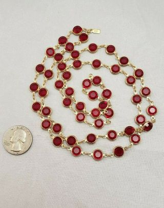 Red Siam/Ruby Colored Swarovski Crystal Bezel Set Flapper Style Vintage Necklace 3