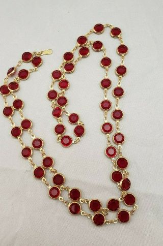 Red Siam/Ruby Colored Swarovski Crystal Bezel Set Flapper Style Vintage Necklace 4