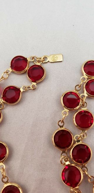 Red Siam/Ruby Colored Swarovski Crystal Bezel Set Flapper Style Vintage Necklace 5