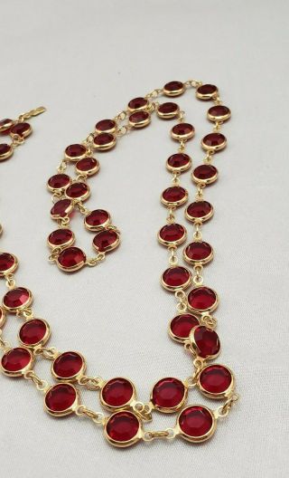 Red Siam/Ruby Colored Swarovski Crystal Bezel Set Flapper Style Vintage Necklace 7